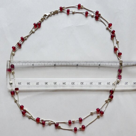 Silver Necklace with magenta glass beads - Picture 9 of 10